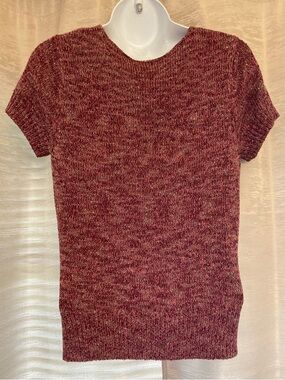 Norton McNaughton Short -Sleeve Marled Knit Sweater - Burgundy Small